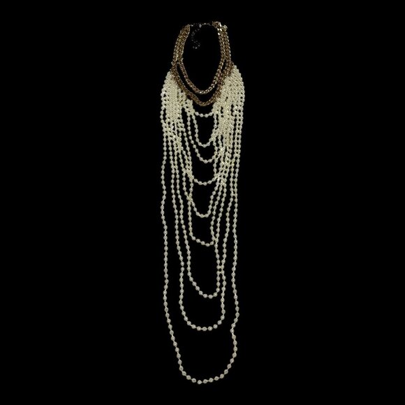 Vintage-Inspired Gold Tone Multi-Strand Pearl Statement Necklace – 23” - Picture 2 of 5